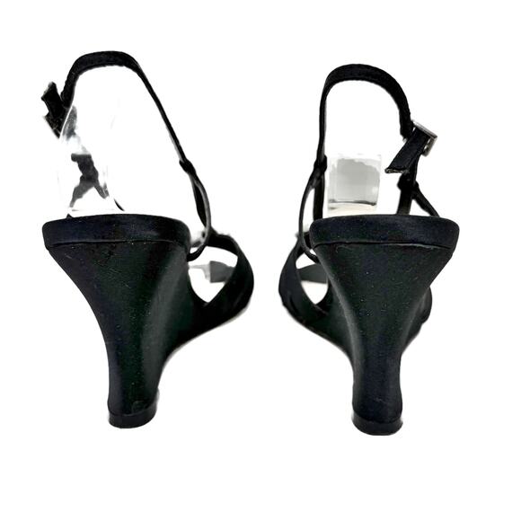 Nina Viani Evening Wedge Sandals Womens size 7 M Black Luster Satin + Rhinestone - Picture 11 of 16